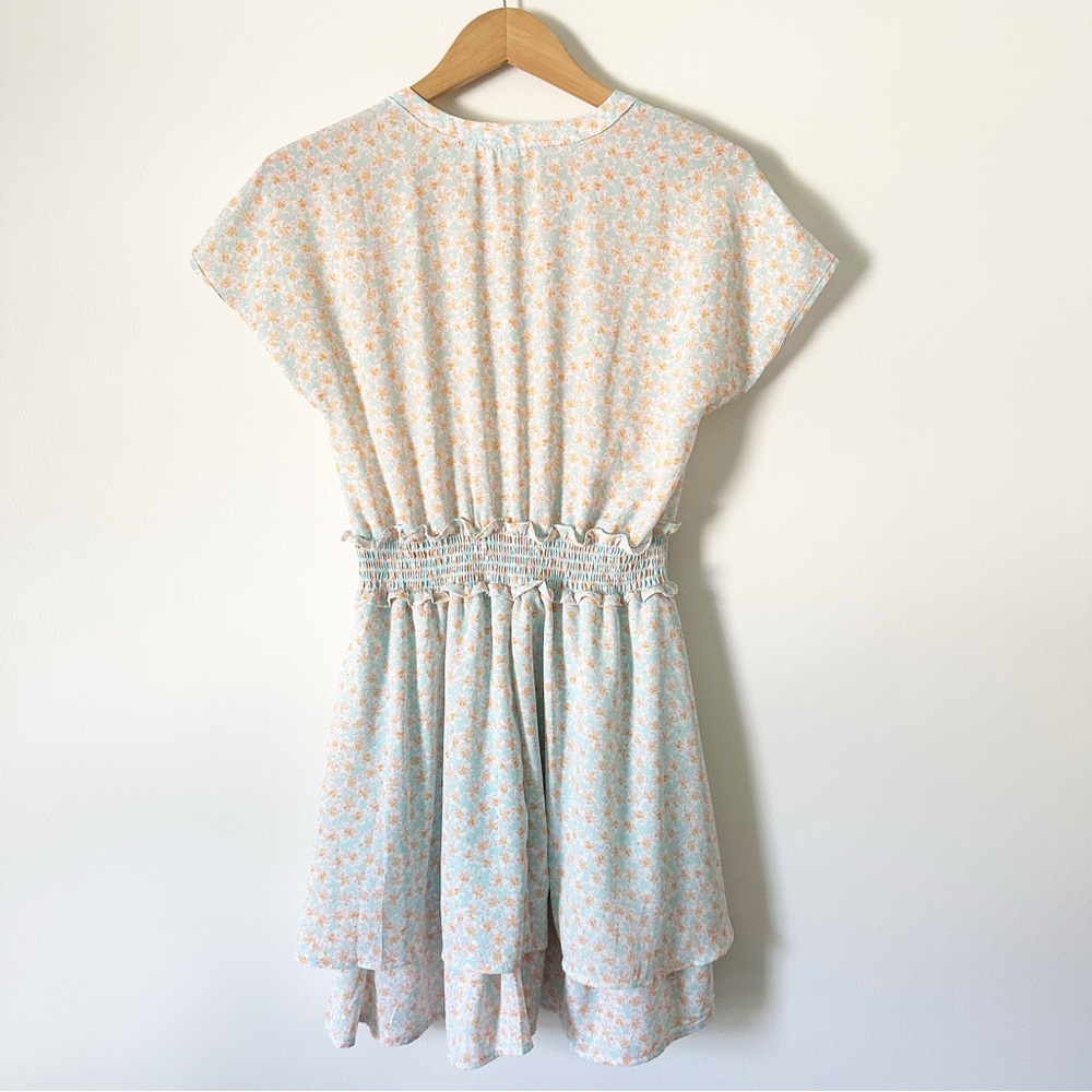 Sienna Sky Blue Floral Smocked Waist Chiffon Mini Dress S - Picture 8 of 8